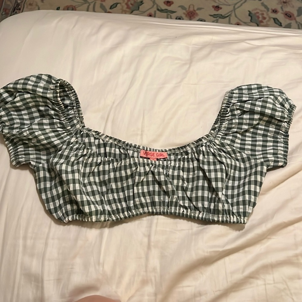 Verge Girl (Vrg Grl) cropped bralette/bustier gingham top, Size XS